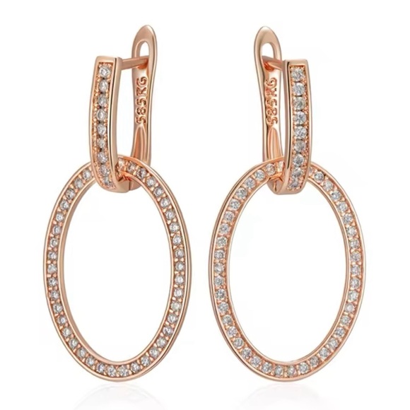 Full Shiny Natural Zircon Big Drop Earring for Women 585 Rose Gold Round earring - Picture 5 of 5
